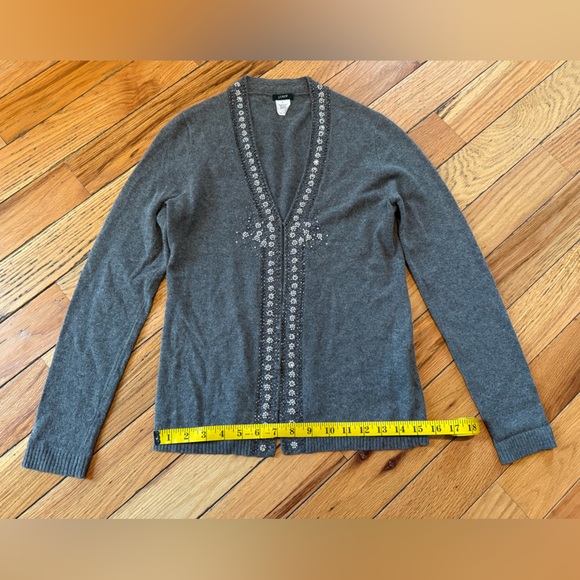 J. Crew Women's Sweater Size S Cardigan Beaded Floral 70574 Merino Angora Gray - Picture 13 of 14